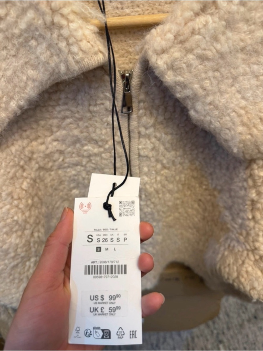 Zara Cream Teddy Sherpa Zip Jacket 9598/179/712 NWT - Picture 4 of 4